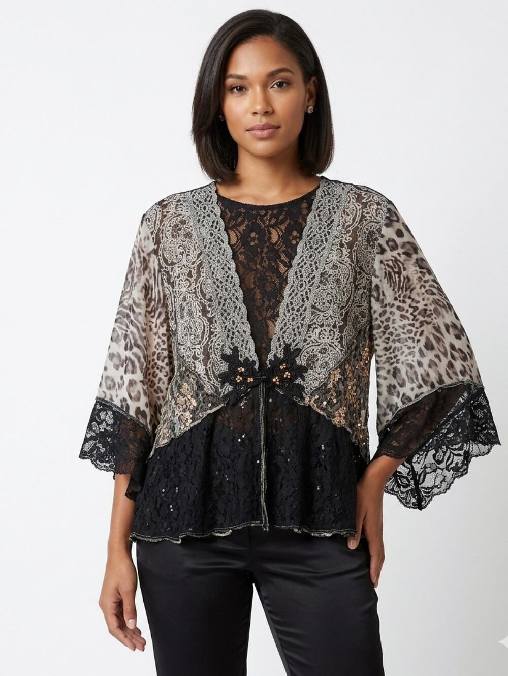 Vtg Spencer Alexis Mixed Media Kimono Top Large
